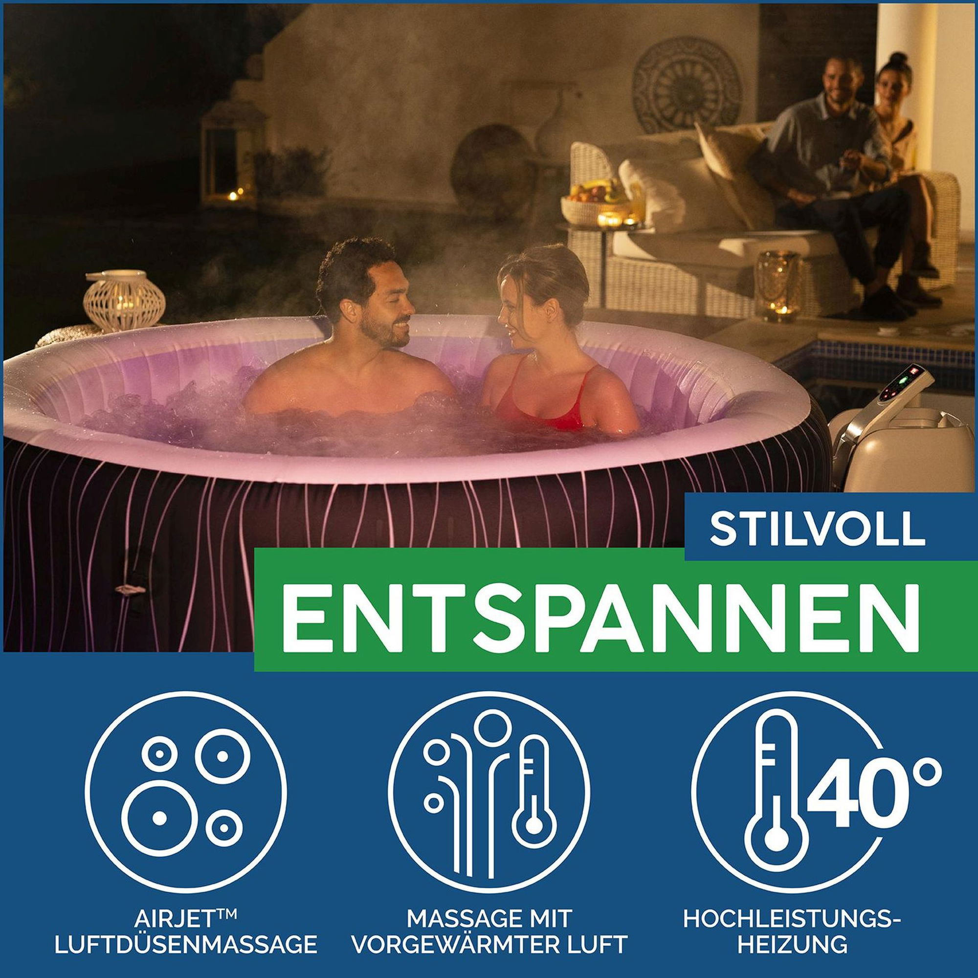 LAY-Z-SPA Hollywood AirJet LED-Whirlpool Ø 196 x 66 cm für 6 Personen