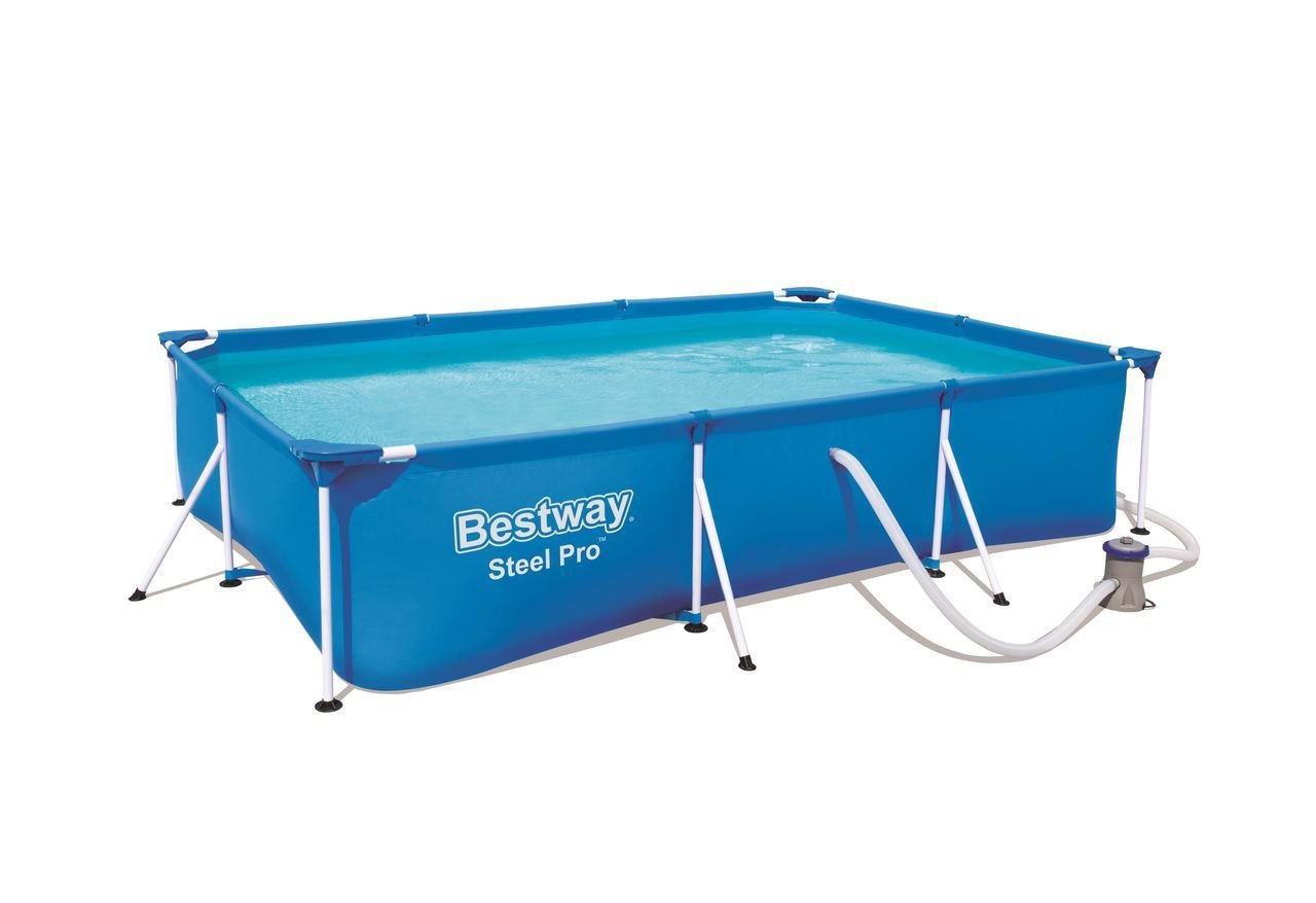 Bestway Steel Pro Frame Pool Set, eckig, blau, mit Poolpumpe Steel_Pro_Filterpumpe_22_M