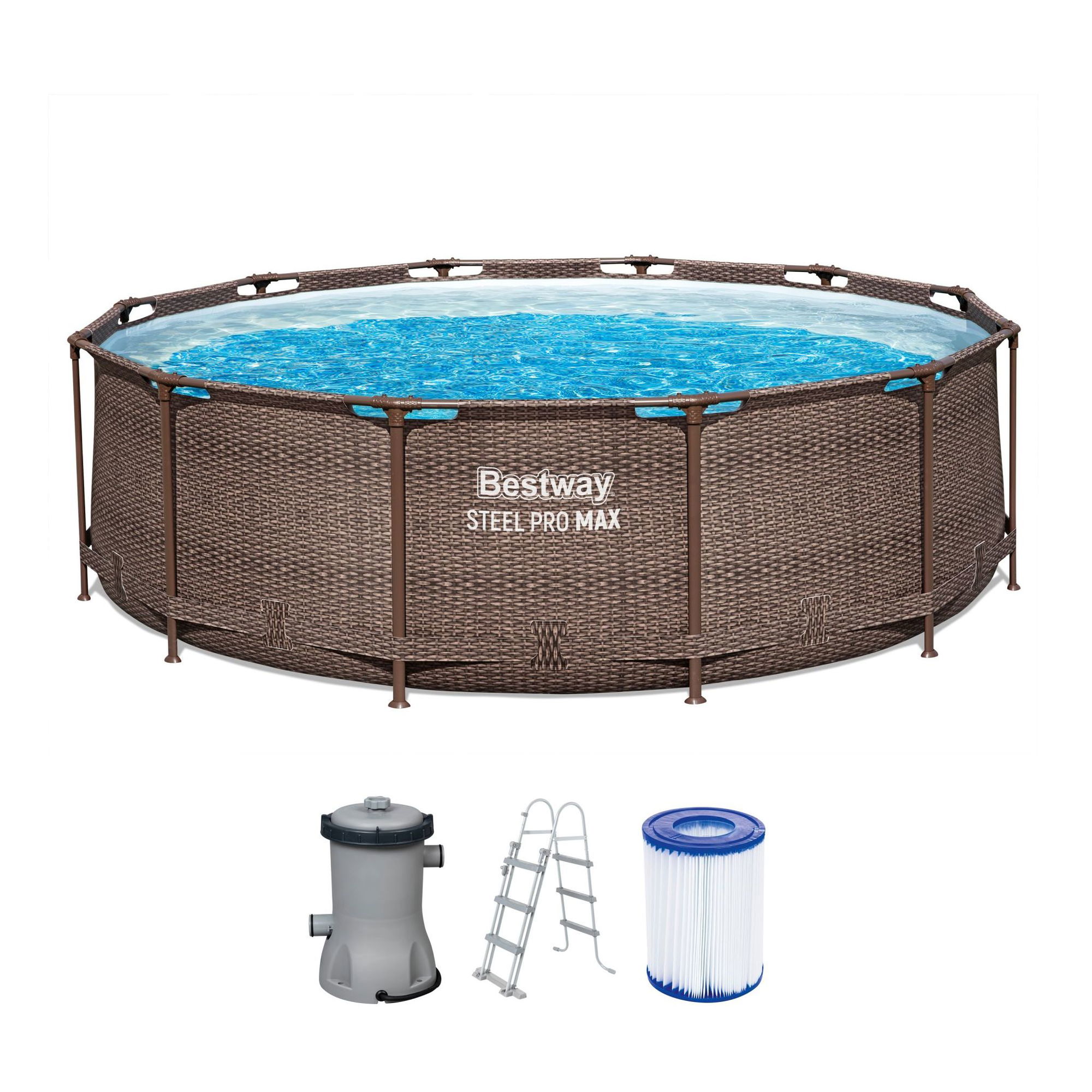 Bestway Steel Pro MAX Frame Pool Set Ø 366 x 100 cm rund Rattan-Optik