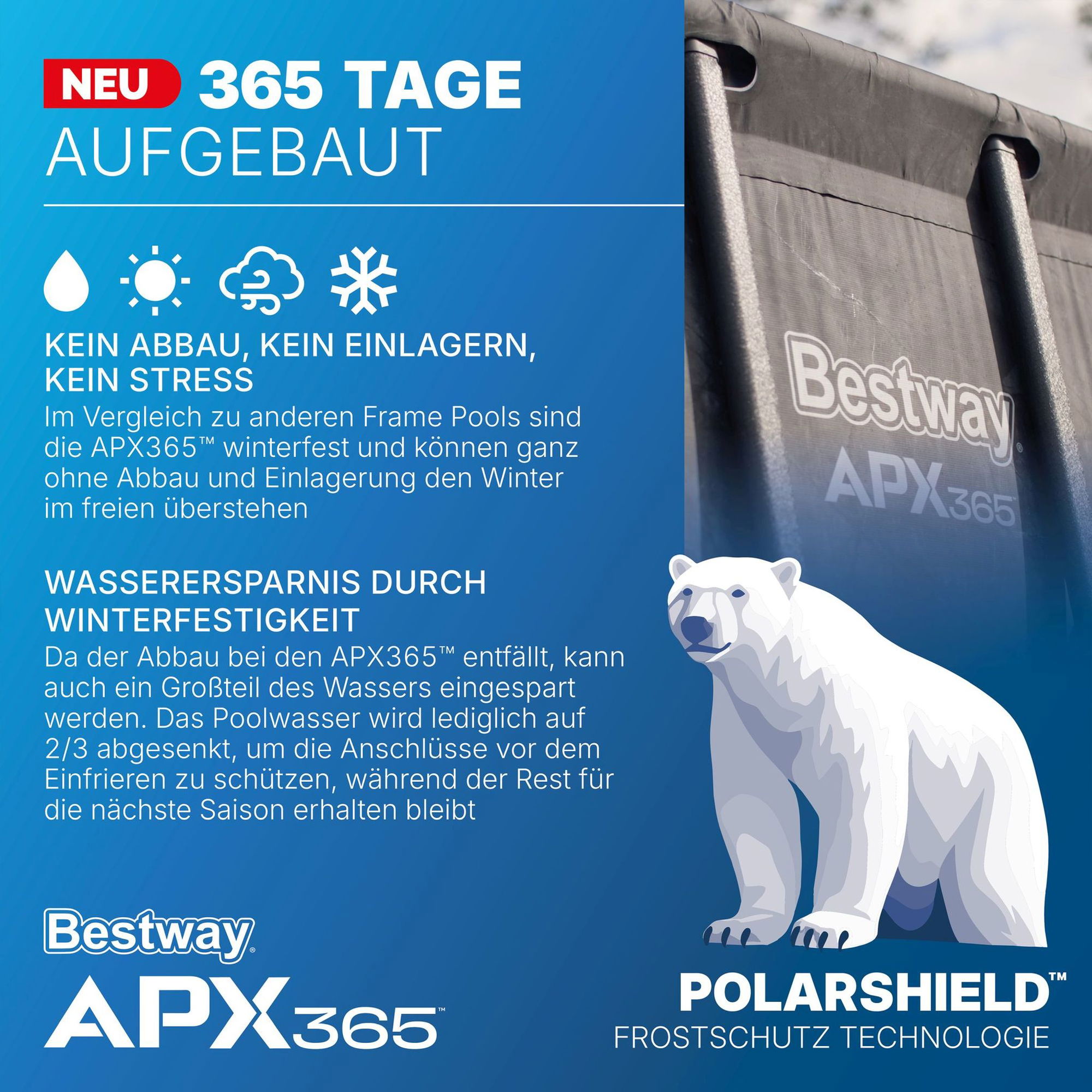 Bestway APX365 winterfestes Frame Pool Komplett-Set 732 x 366 x 132 cm