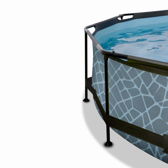 EXIT Frame Pool ø 300 cm Rund in Stein-Optik mit Poolpumpe, Sonnensegel und Dome EX-30.36.10.00