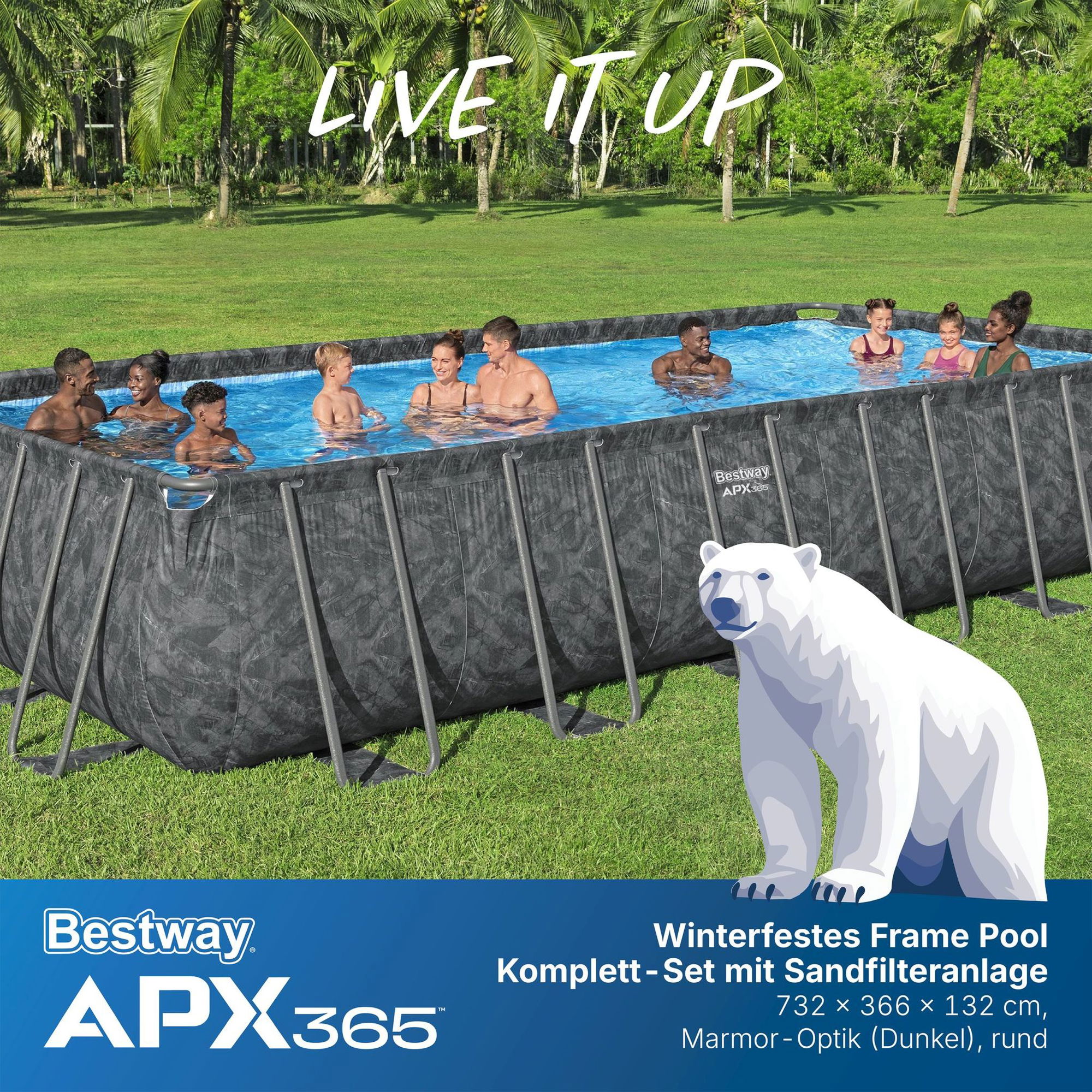 Bestway APX365 winterfestes Frame Pool Komplett-Set 732 x 366 x 132 cm