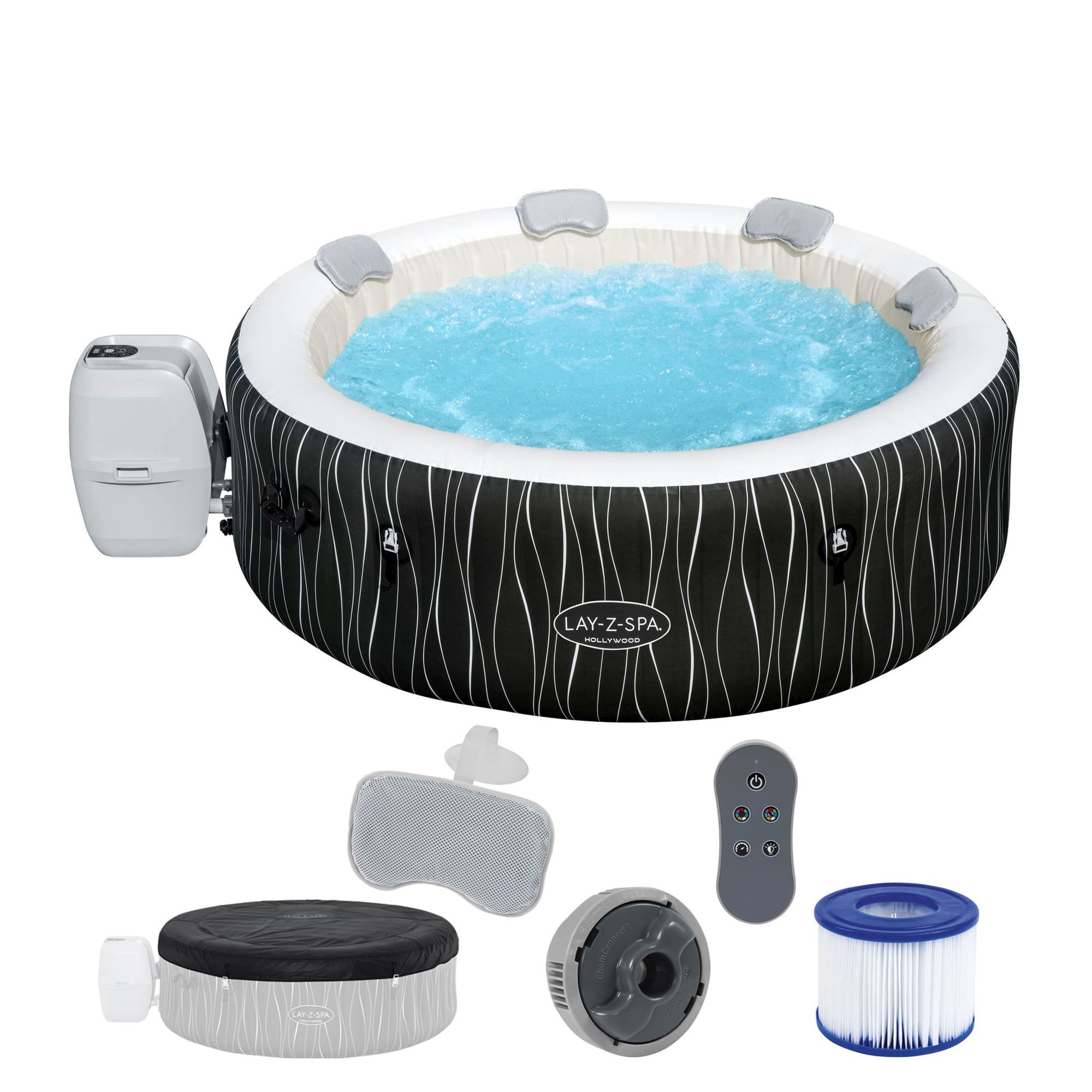 LAY-Z-SPA Hollywood AirJet LED-Whirlpool Ø 196 x 66 cm für 6 Personen