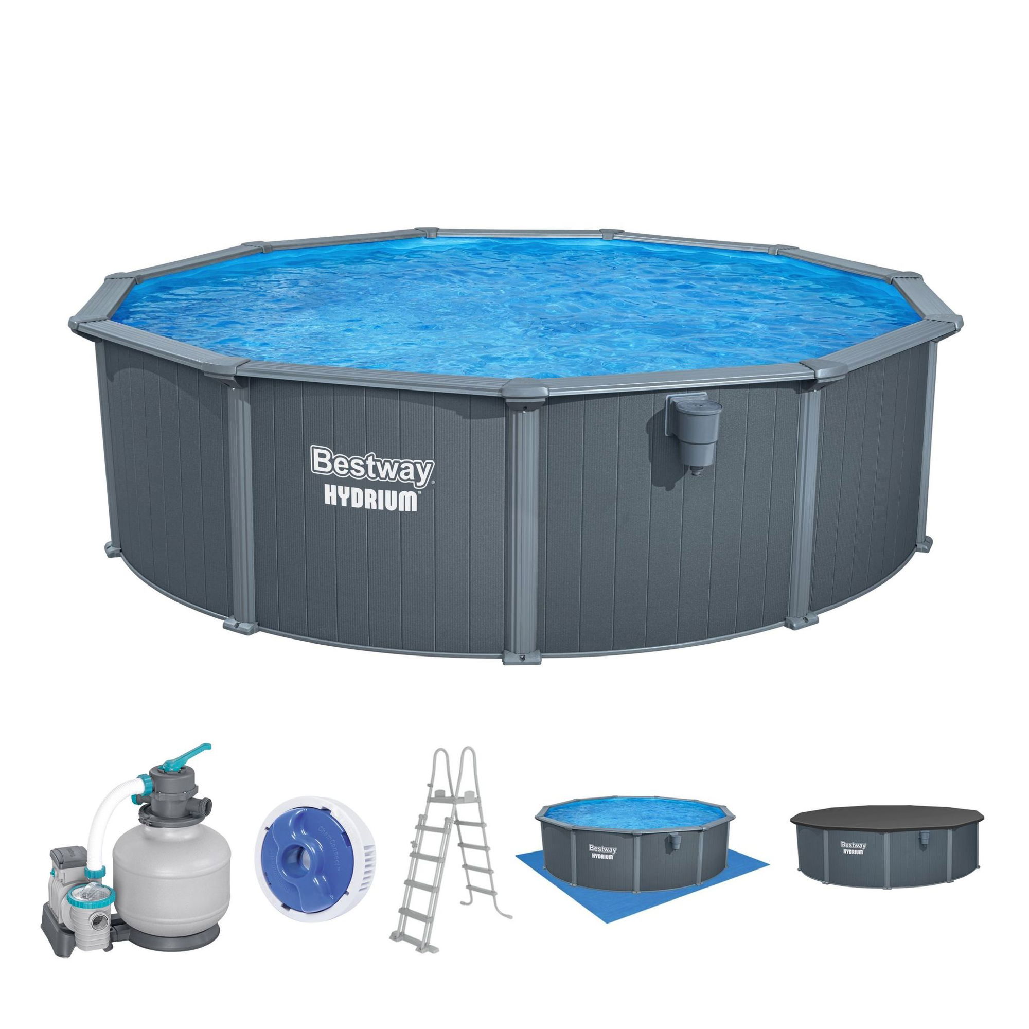 Bestway Hydrium Stahlwandpool Komplett-Set Ø 488 x 132 cm rund