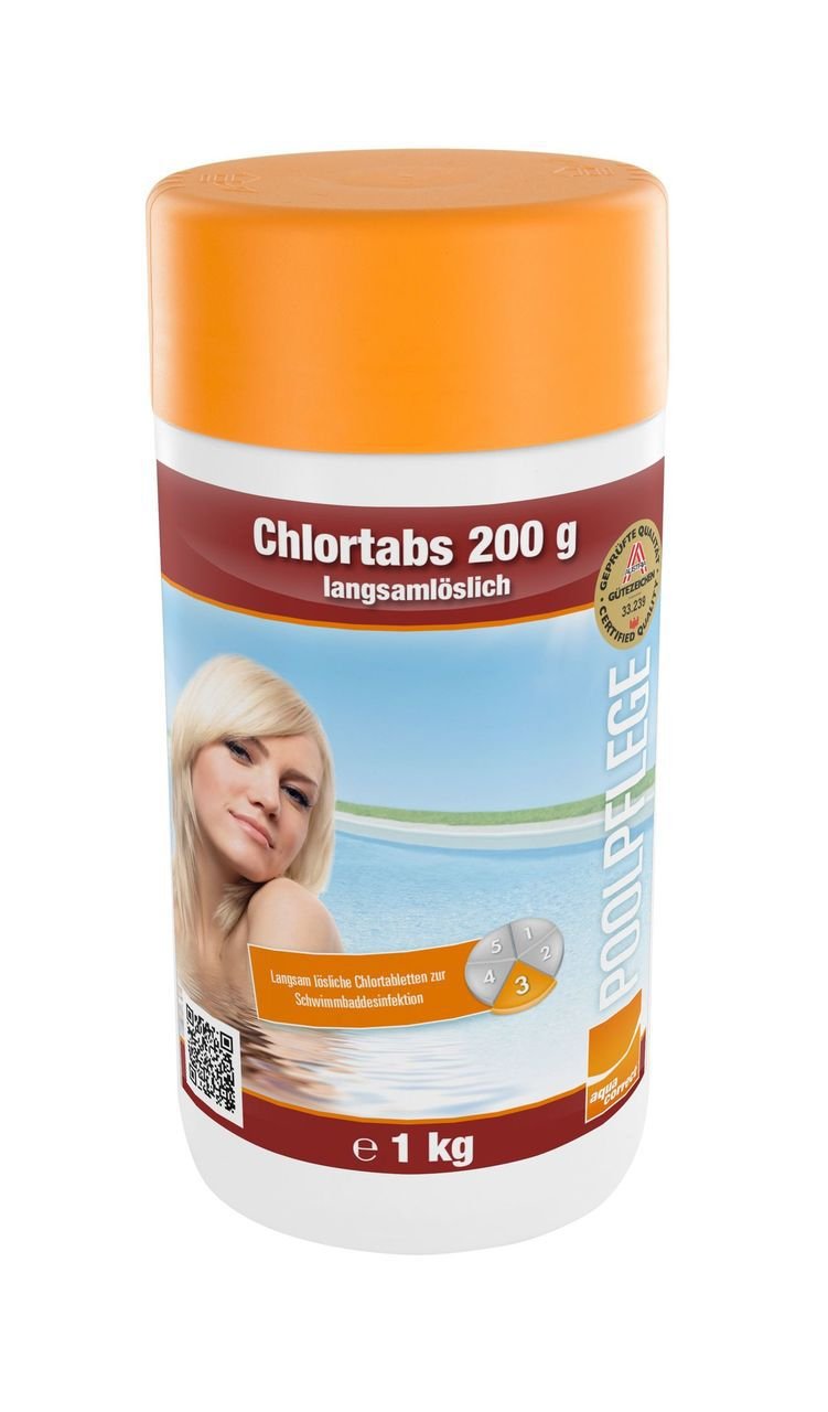 Chlortabs 200g, 1Kg, langsam löslich, Chlortablette, Poolpflege IN-0752201TD08