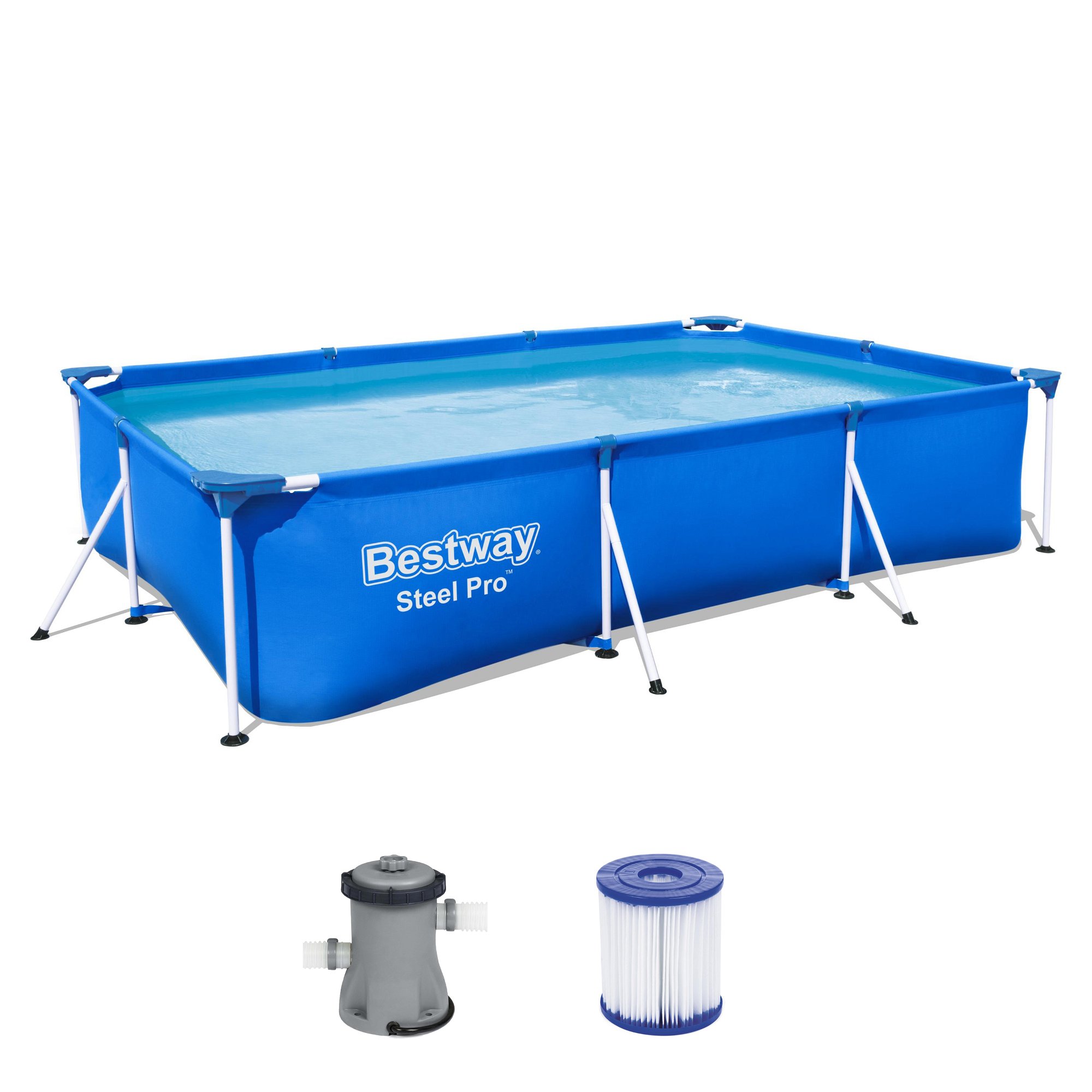 Steel Pro Bestway Frame Pool Set mit Poolpumpe 300 x 201 x 66 cm, dunkelblau, eckig 56411_22