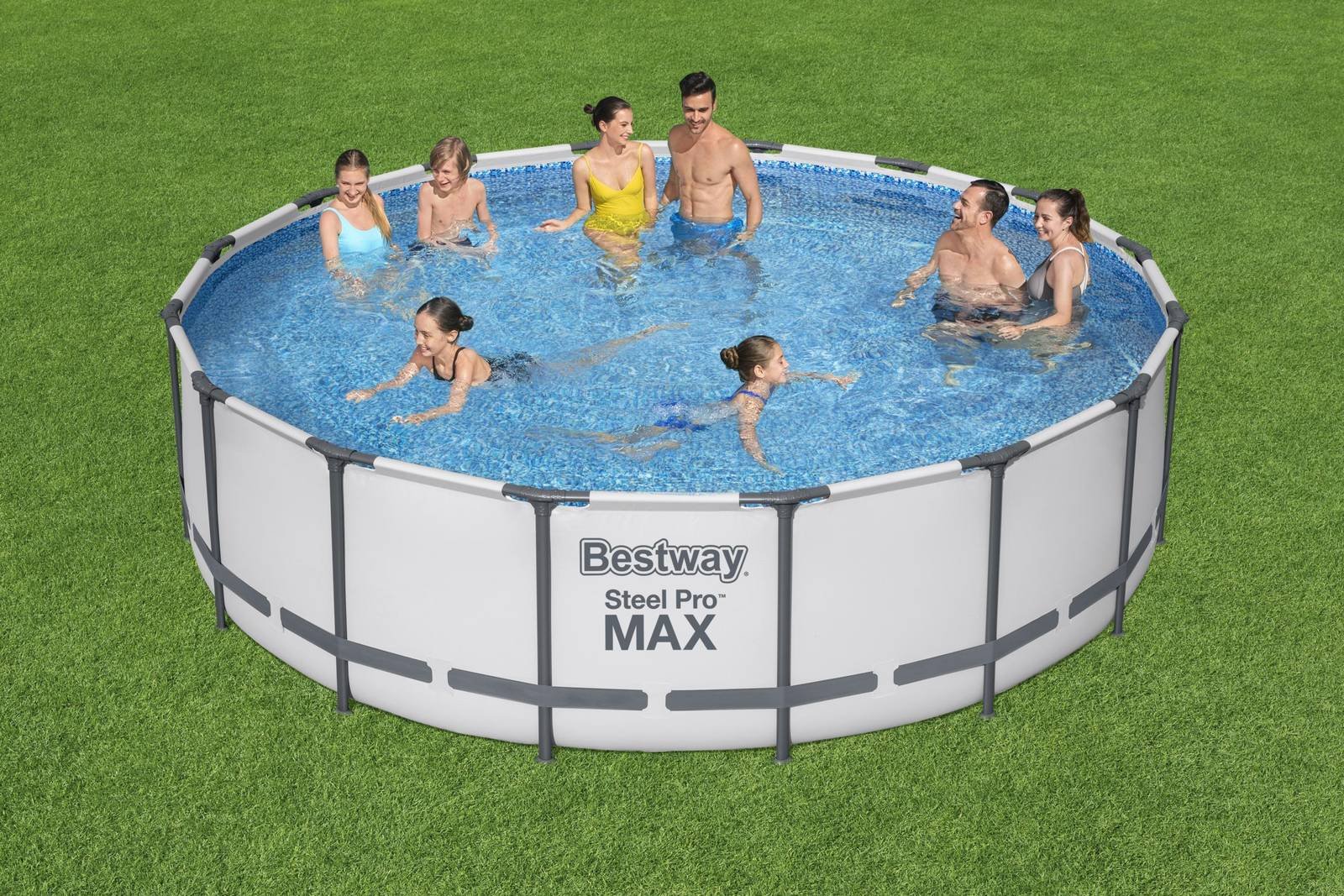 Steel Pro MAX Bestway Frame Pool Komplett-Set mit Filterpumpe Ø 488 x 122 cm, lichtgrau, rund 5612Z_22