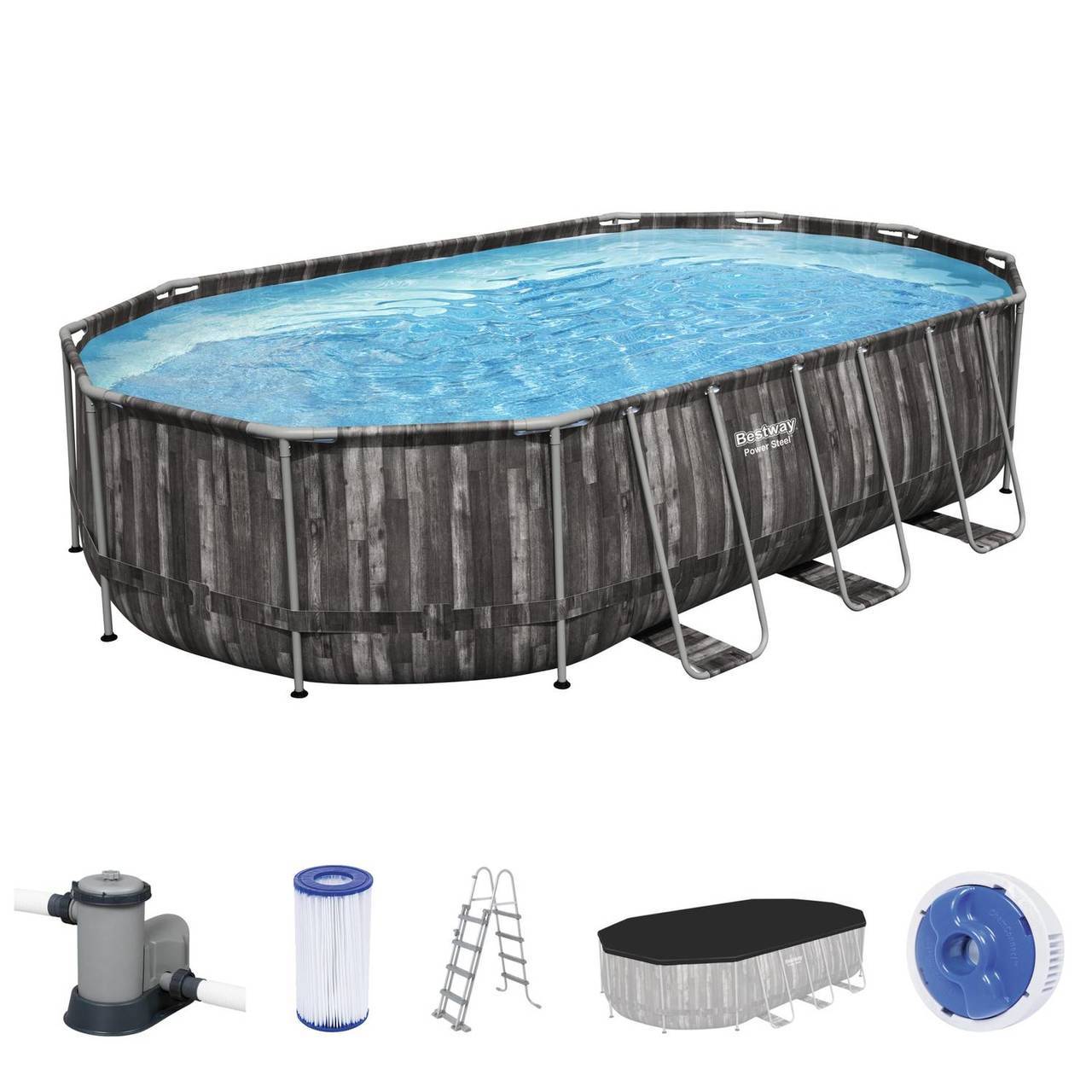 Power Steel Holz-Optik 6,10m x 3,66m x 1,22 m Oval Pool Set, dunkelgrau 5611R_22