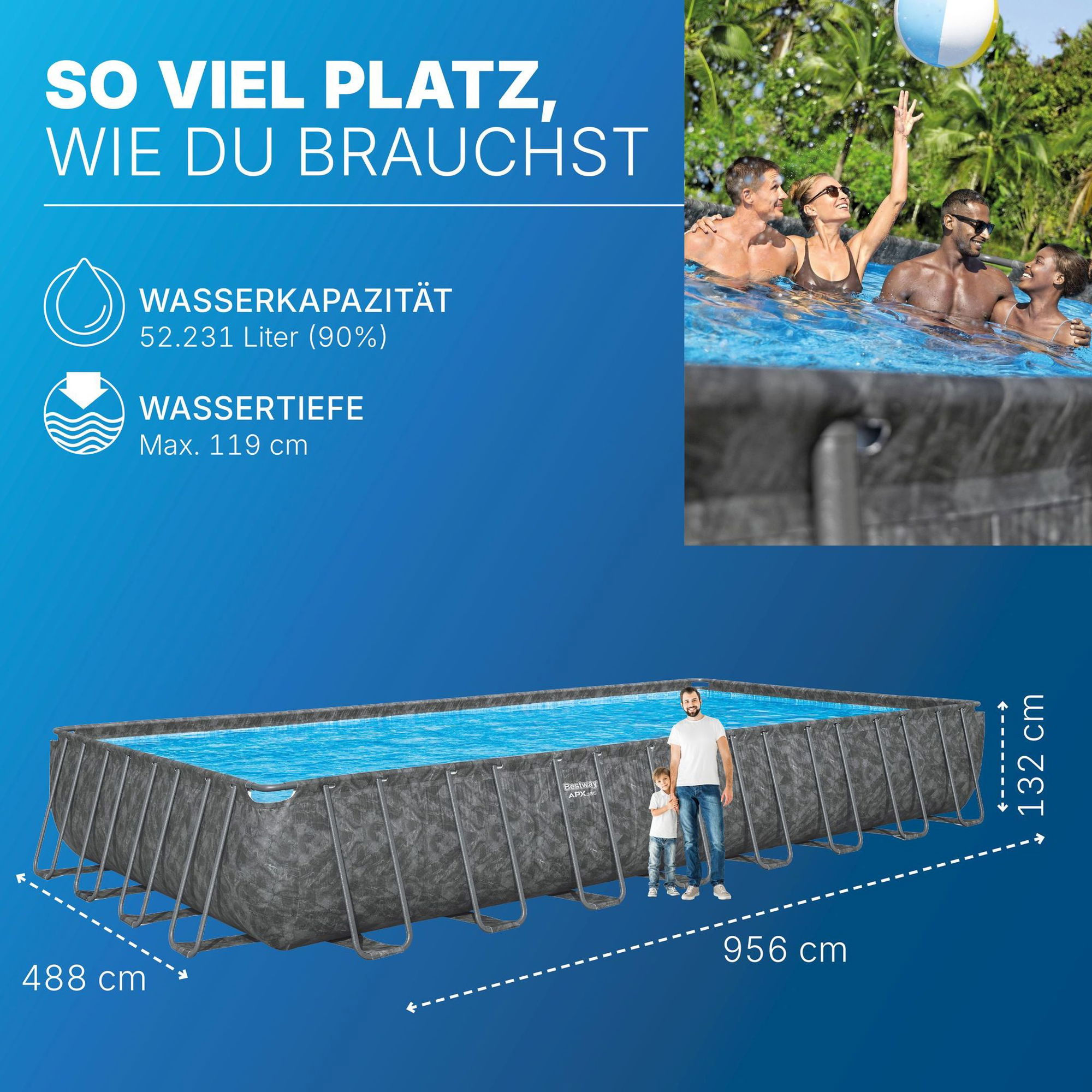 estway APX365 winterfestes Frame Pool Komplett-Set 956 x 488 x 132 cm estway APX365 winterfestes Frame Pool Komplett-Set 956 x 488 x 132 cm
