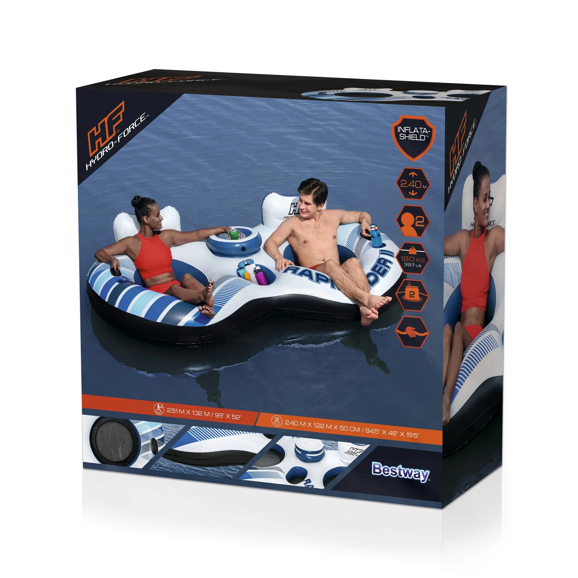 Hydro-Force 2-Personen-Schwimmring mit Rückenlehne Rapid Rider II 251 x 132 cm 43113_24