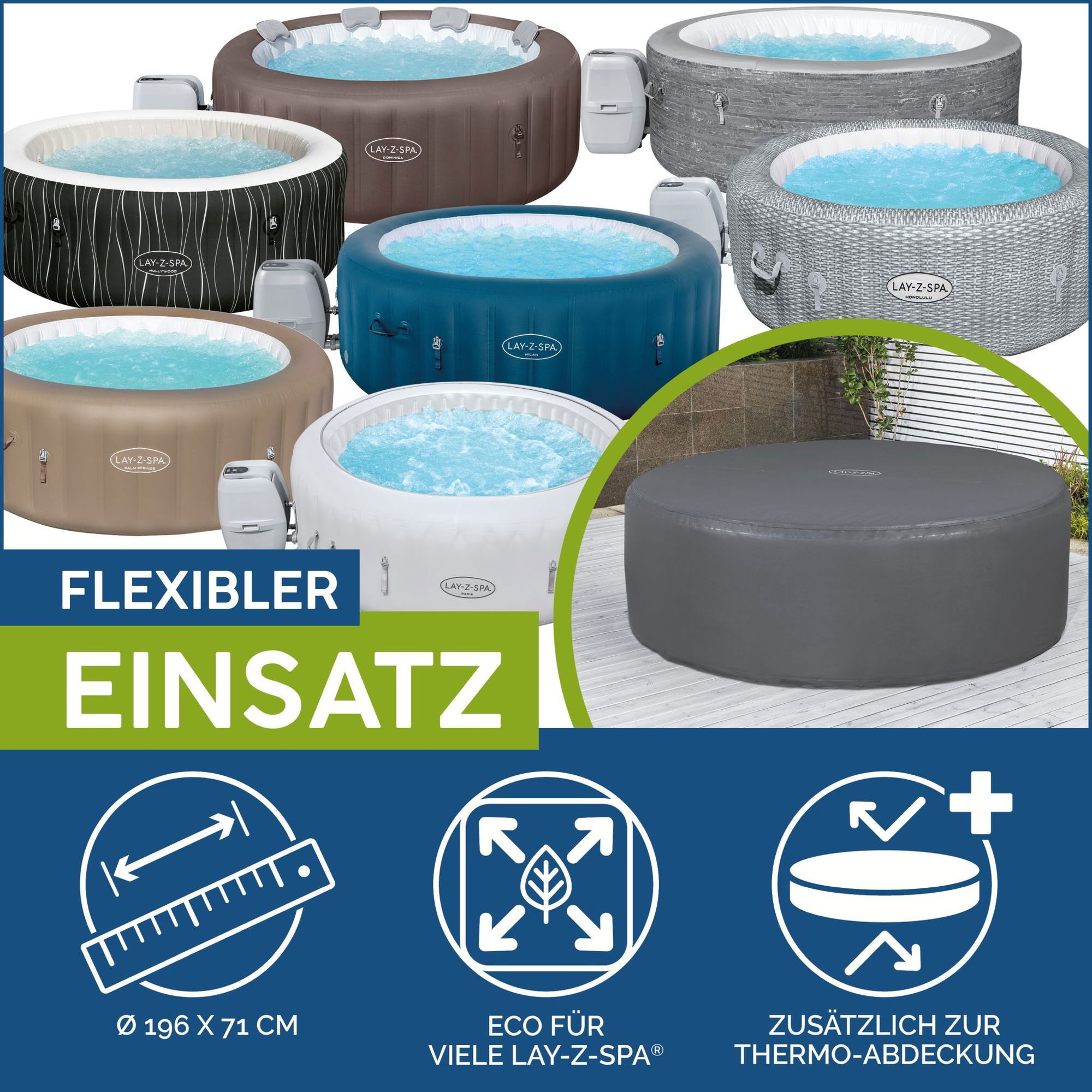 LAY-Z-SPA Abdeckung EnergySense Plus Thermo 196 x 71 cm rund