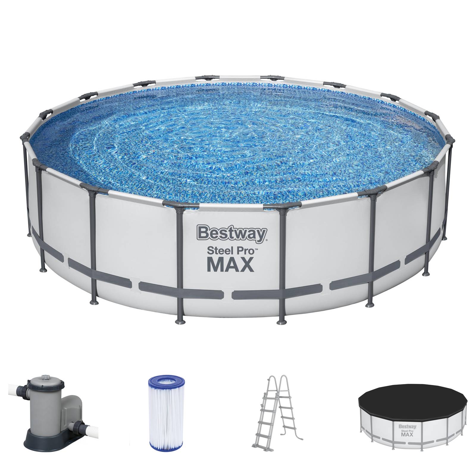 Bestway Steel Pro MAX Komplett Set mit Filterpumpe, Leiter und Abdeckung SW:10013.4 Bestway Steel Pro MAX Komplett Set mit Filterpumpe, Leiter und Abdeckung SW:10013.4