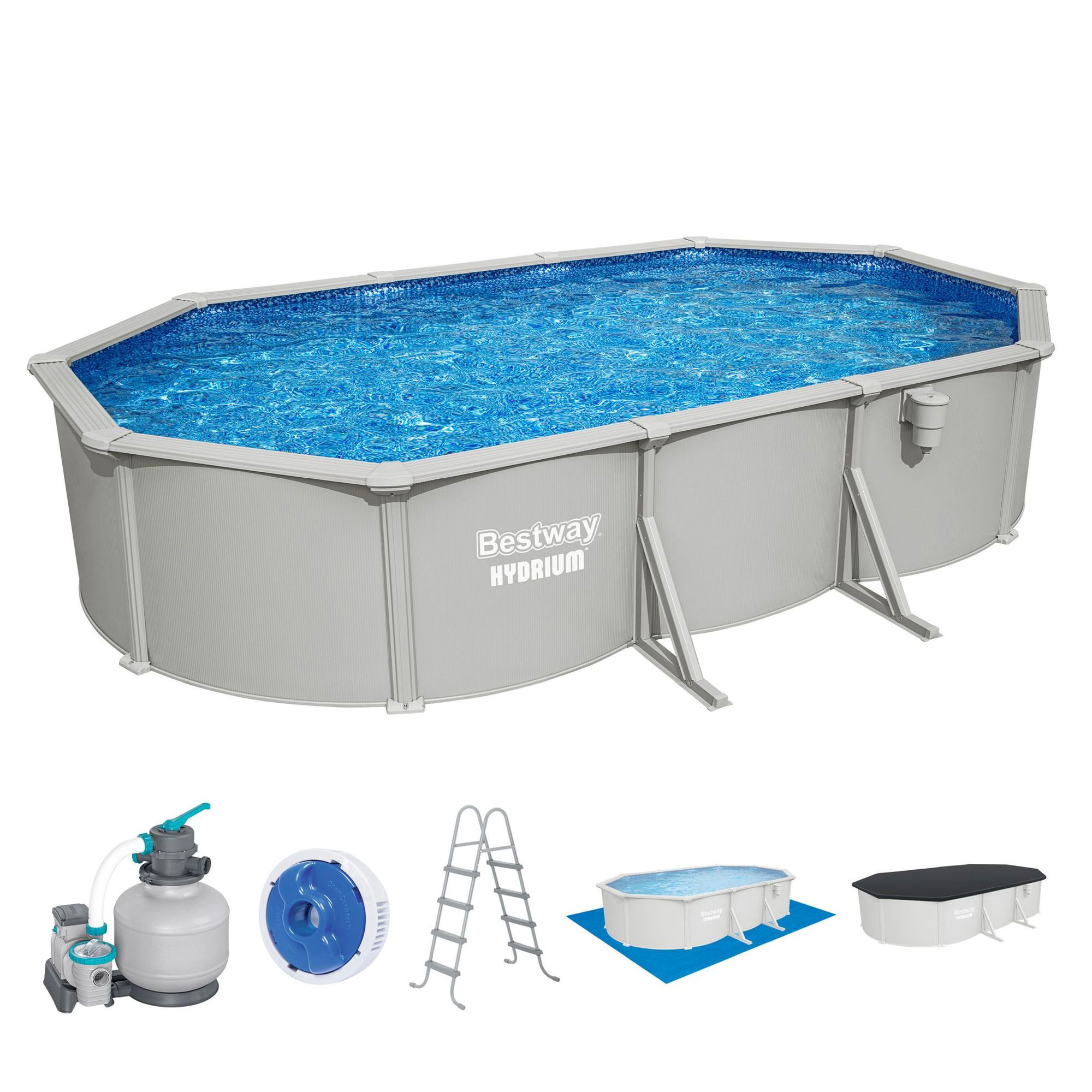 Bestway Hydrium Stahlwandpool Komplett-Set 610 x 366 x 122 cm oval