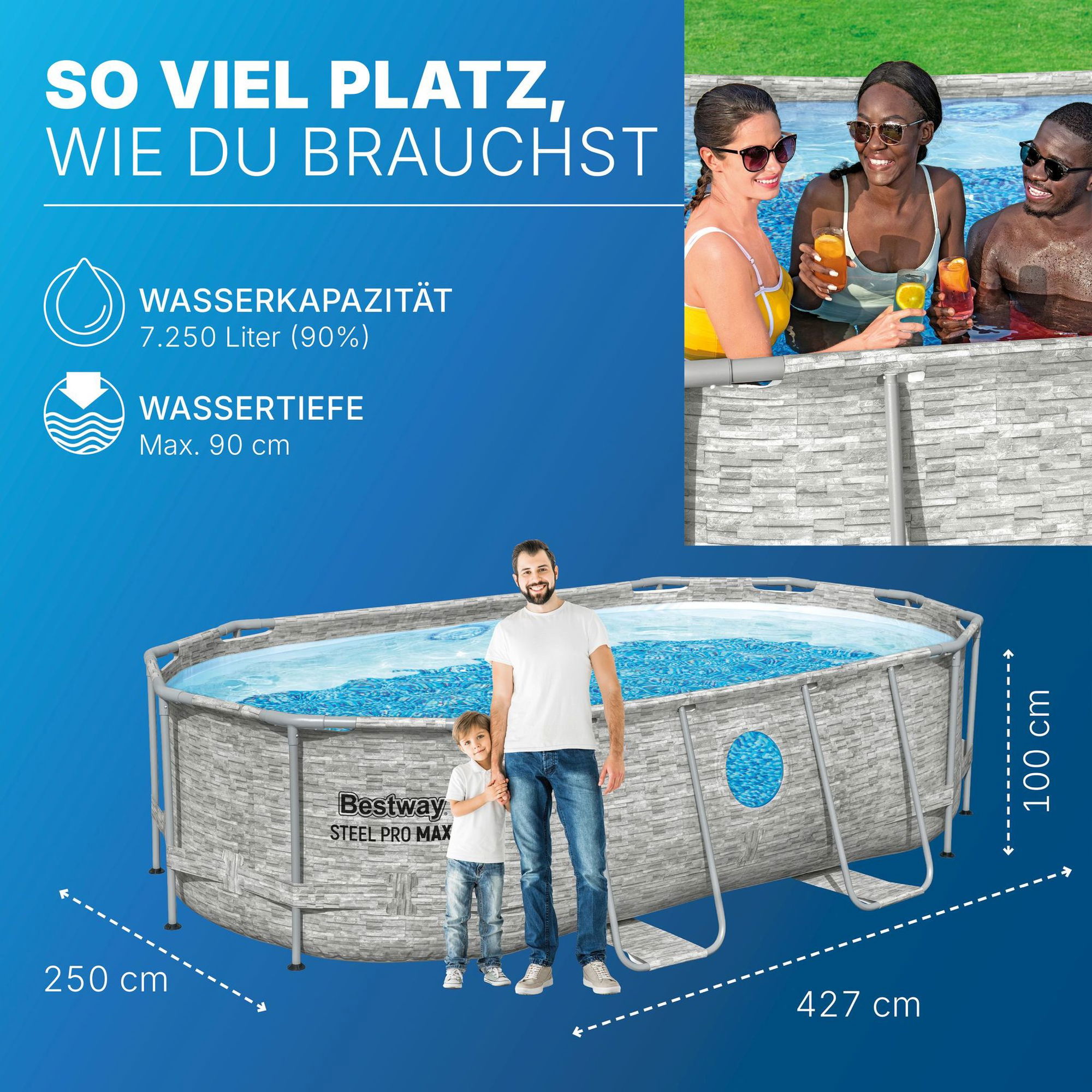 Bestway Steel Pro MAX Splashview Frame Pool Set 427 x 250 x 100 cm Bestway Steel Pro MAX Splashview Frame Pool Set 427 x 250 x 100 cm