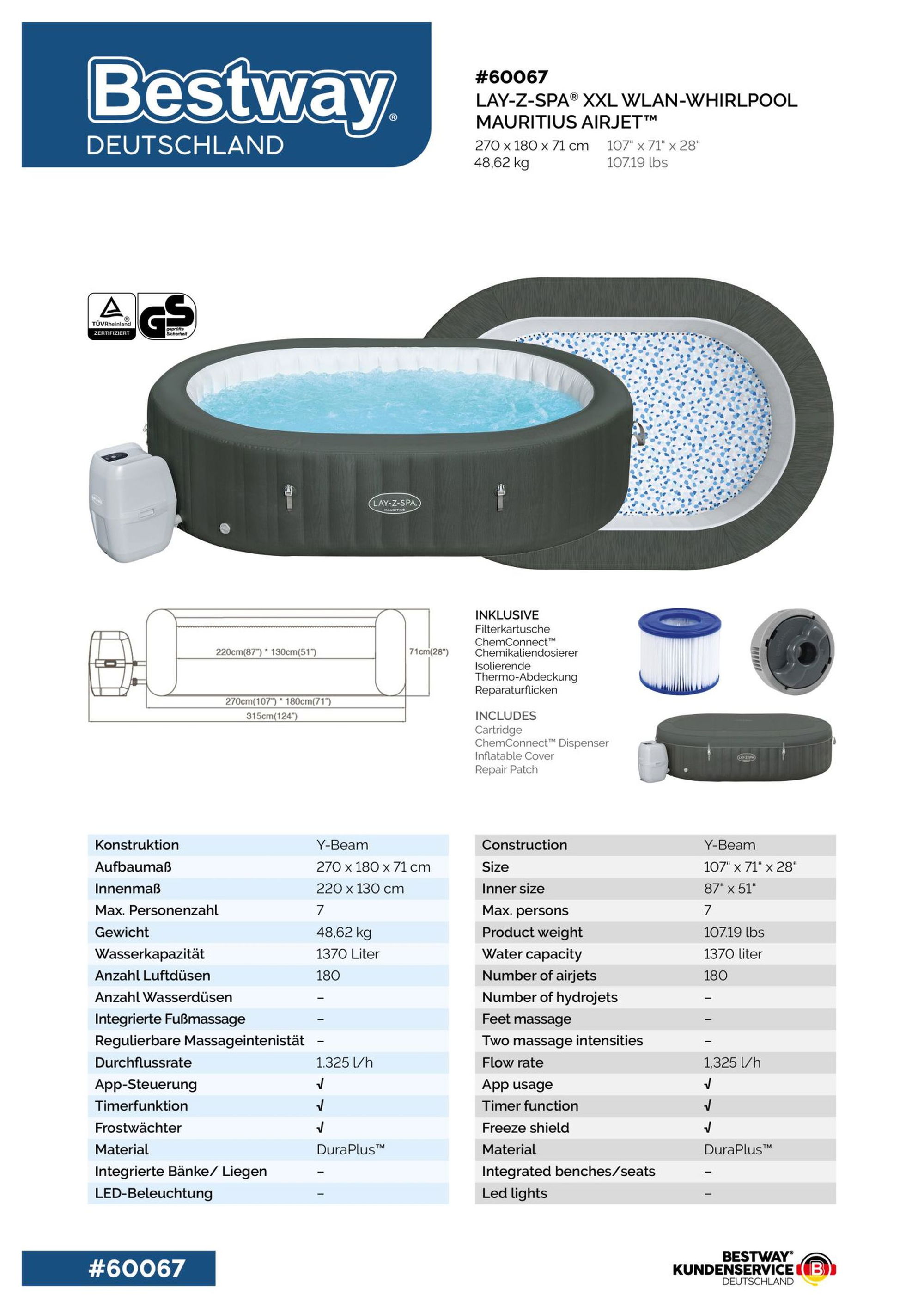 LAY-Z-SPA Mauritius AirJet XXL-Whirlpool für 7 Personen