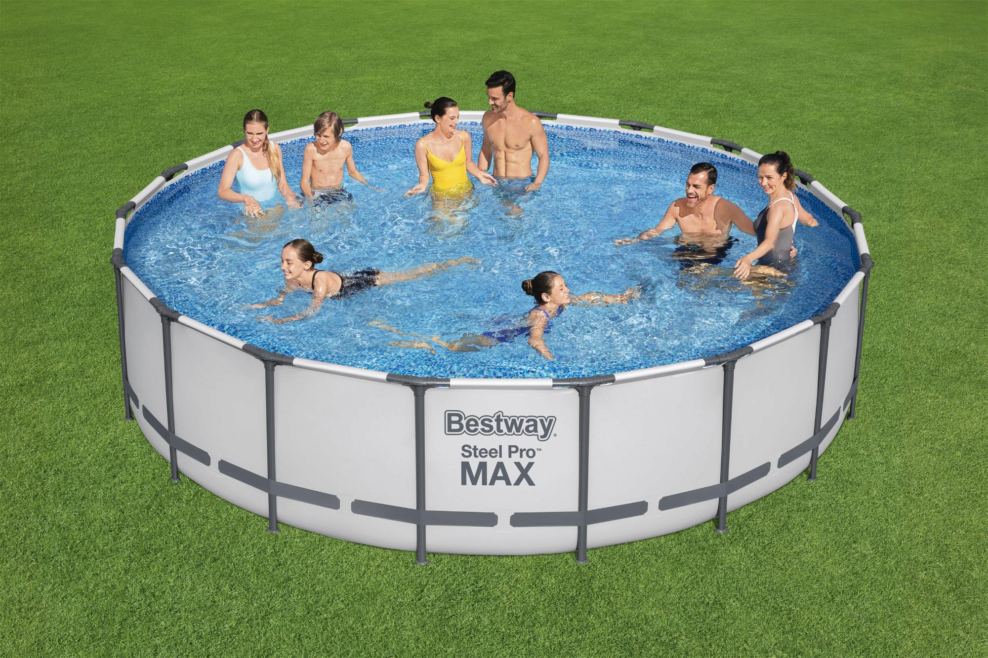 Steel Pro MAX Bestway Frame Pool Komplett-Set mit Filterpumpe Ø 549 x 122 cm, lichtgrau, rund 56462_22