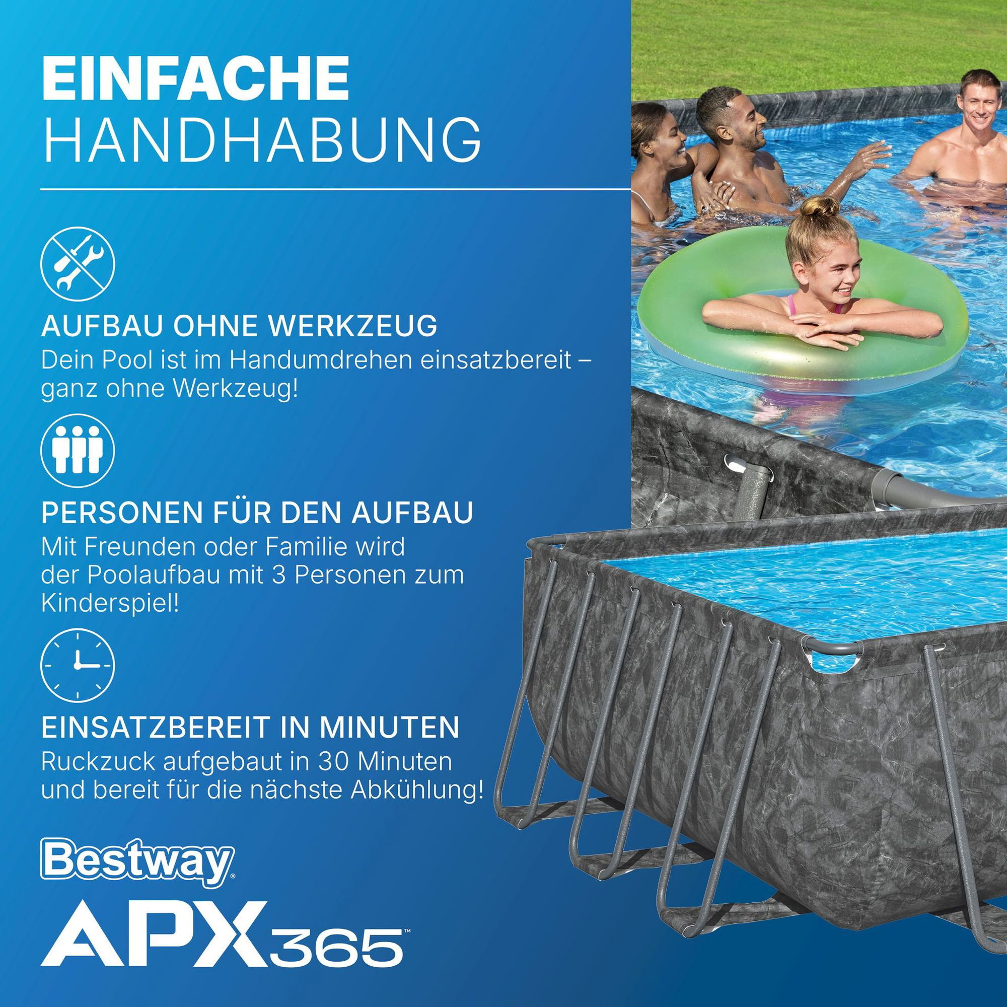 Bestway APX365 winterfestes Frame Pool Komplett-Set 732 x 366 x 132 cm