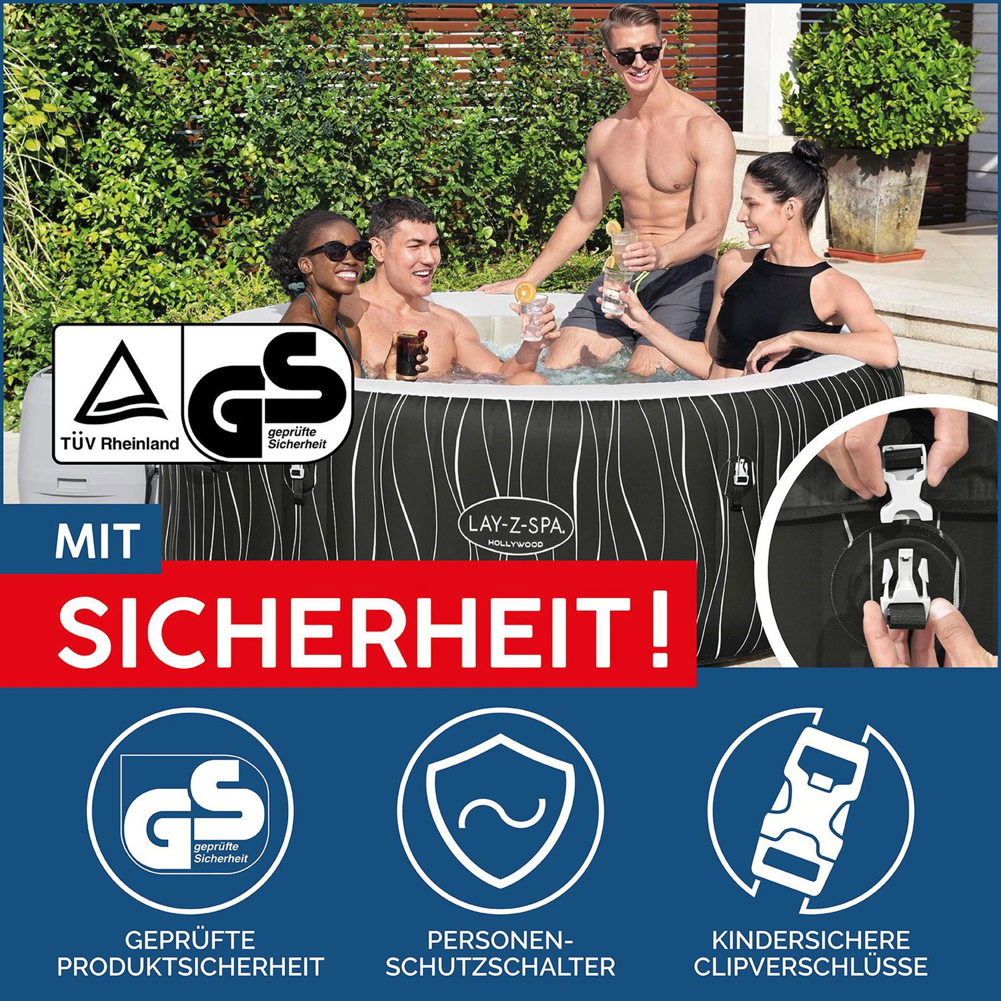 LAY-Z-SPA Hollywood AirJet LED-Whirlpool Ø 196 x 66 cm für 6 Personen