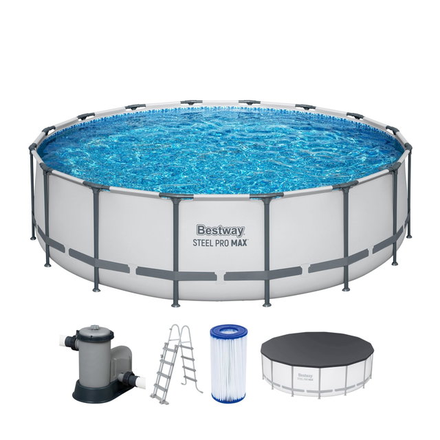 Bestway Steel Pro MAX Frame Pool Komplett-Set 488 x 122 cm lichtgrau