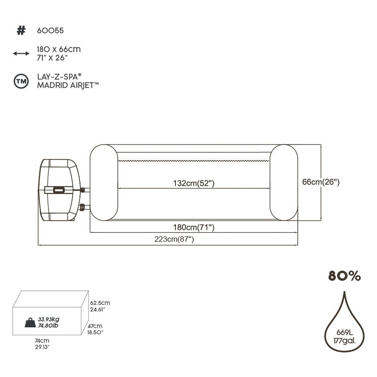 Whirlpool LAY-Z-SPA Madrid AirJet 180 x 66 cm 60055_22 Whirlpool LAY-Z-SPA Madrid AirJet 180 x 66 cm 60055_22