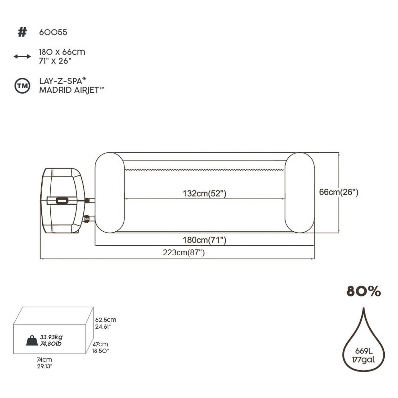 Whirlpool LAY-Z-SPA Madrid AirJet 180 x 66 cm 60055_22