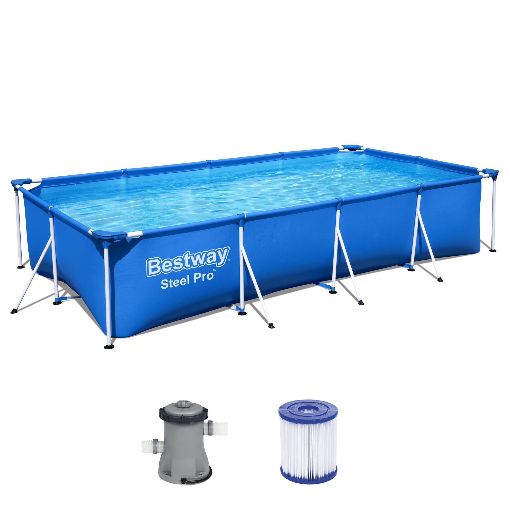 Steel Pro Bestway Frame Pool Set mit Poolpumpe 400 x 211 x 81 cm , dunkelblau, eckig 56424_22